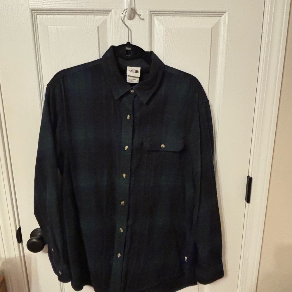 North Face Women’s Plaid Button Down Shirt Blue Green Flannel Size L